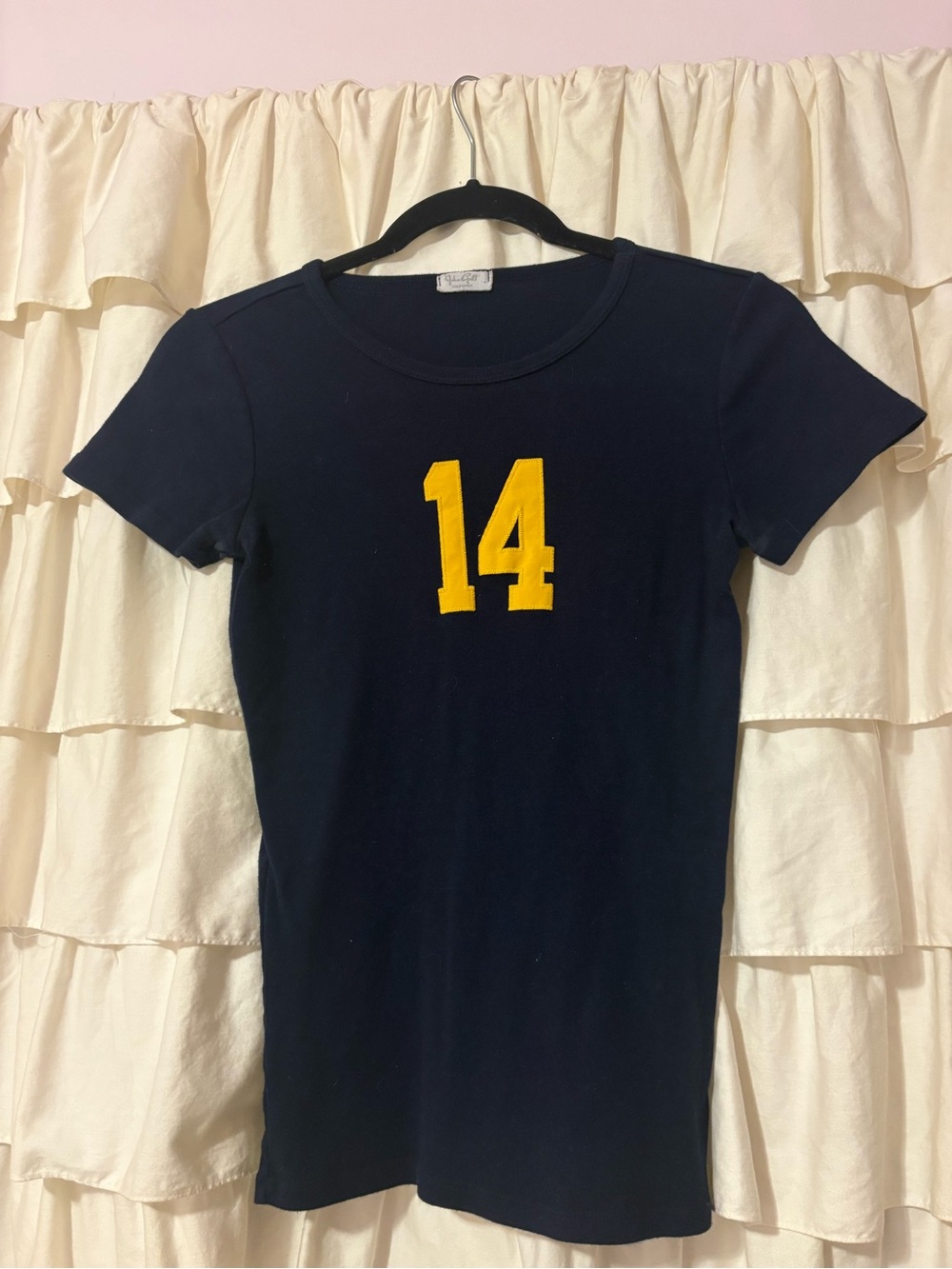 Brandy Melville navy tee with yellow '14' graphic